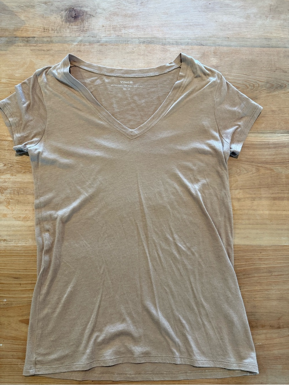 Vince Pima Cotton Modal V-Neck T-Shirt XS Taupe Brown